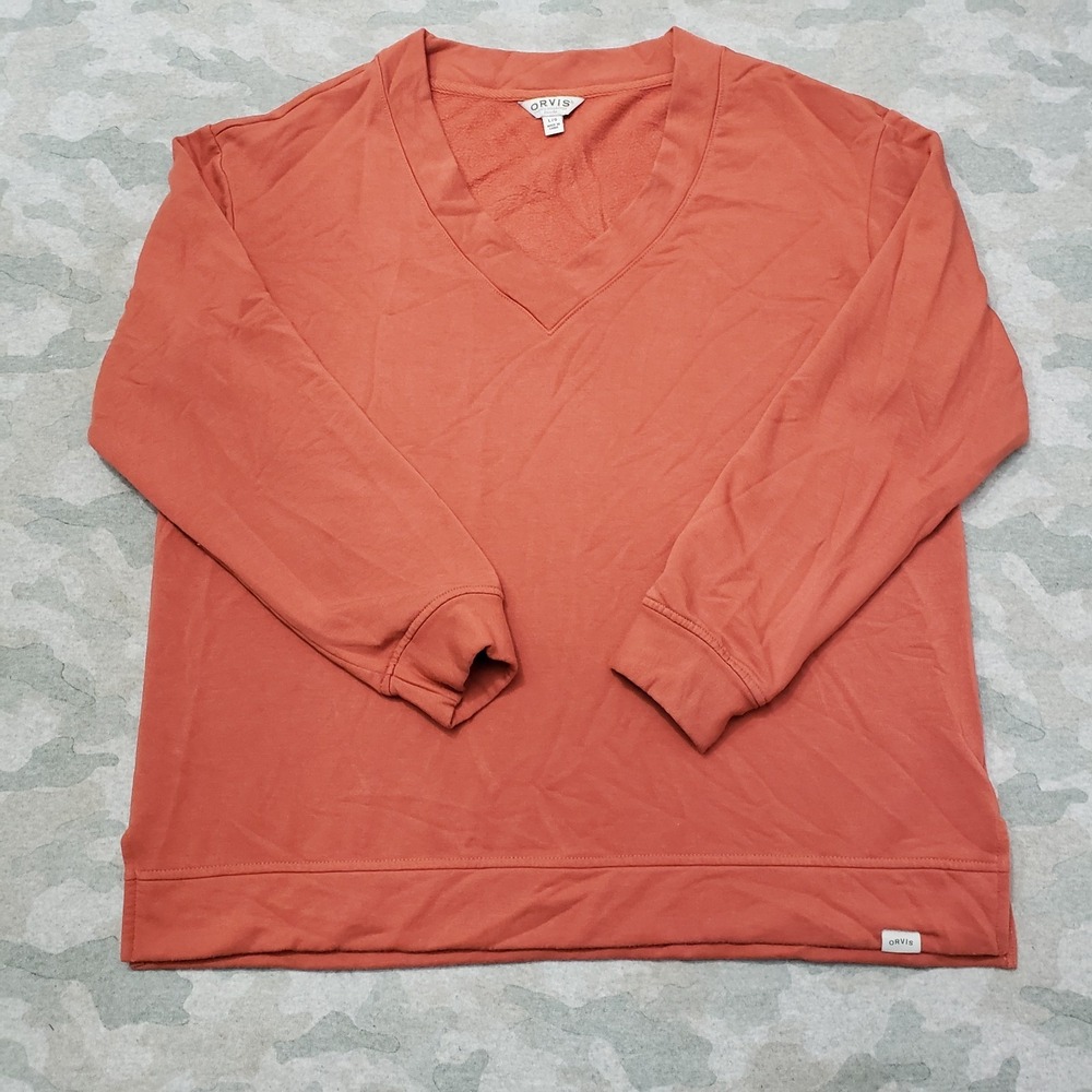 Orvis Sweatshirt Womens Large Red Pullover V-Neck Long Sleeve